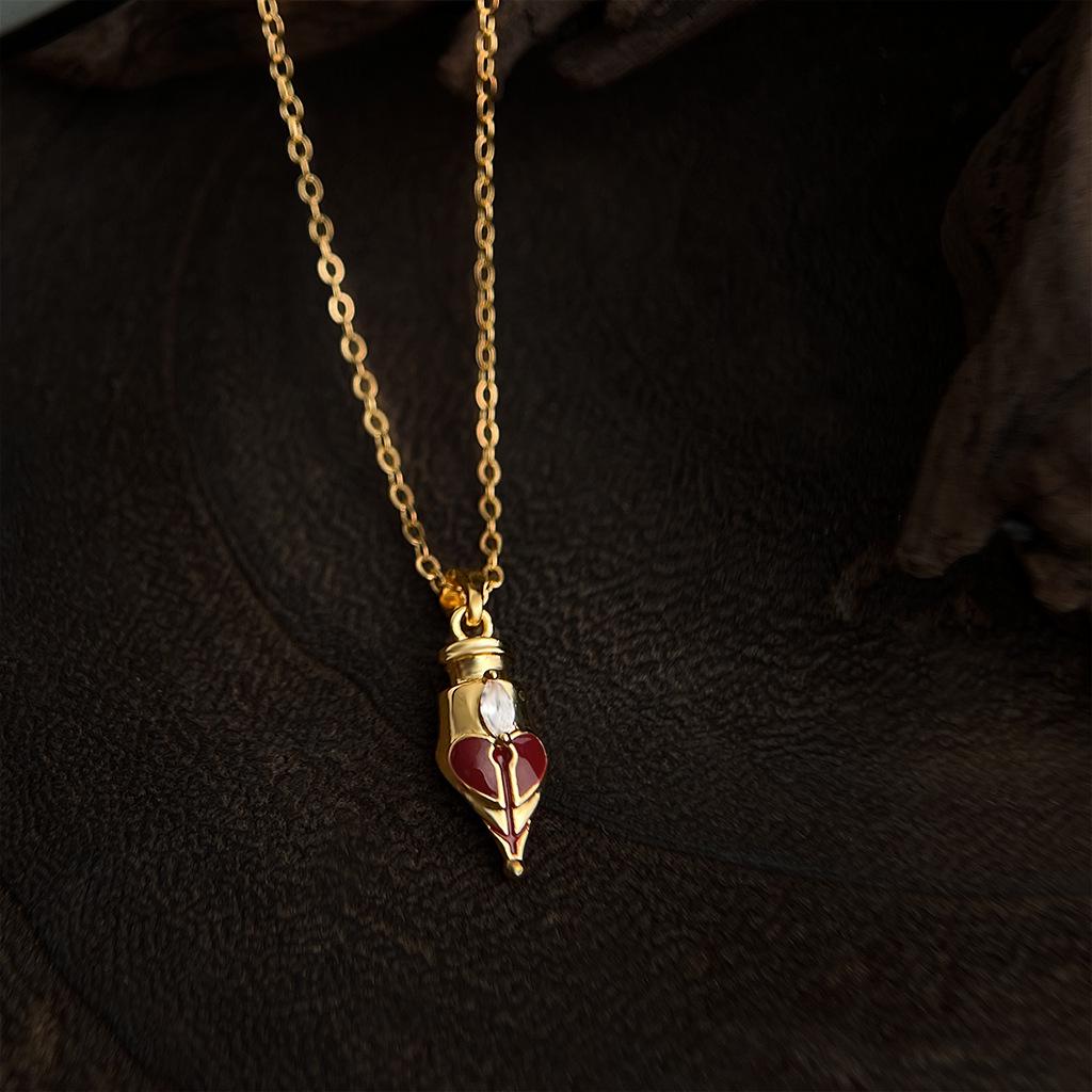 18K Vergoldete Burgunder Zirkon Schlüsselbeinkette mit Stahlfeder