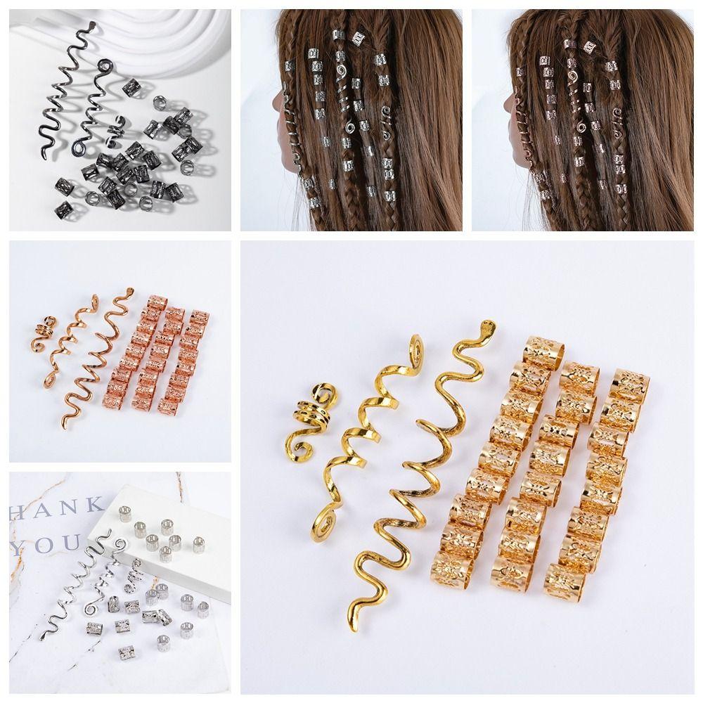 28pcs/set Golden Hair Ring Clips Zinc Zinc Alloy Hair Charms Fasion Dirty Braid Hair Buckles  Party