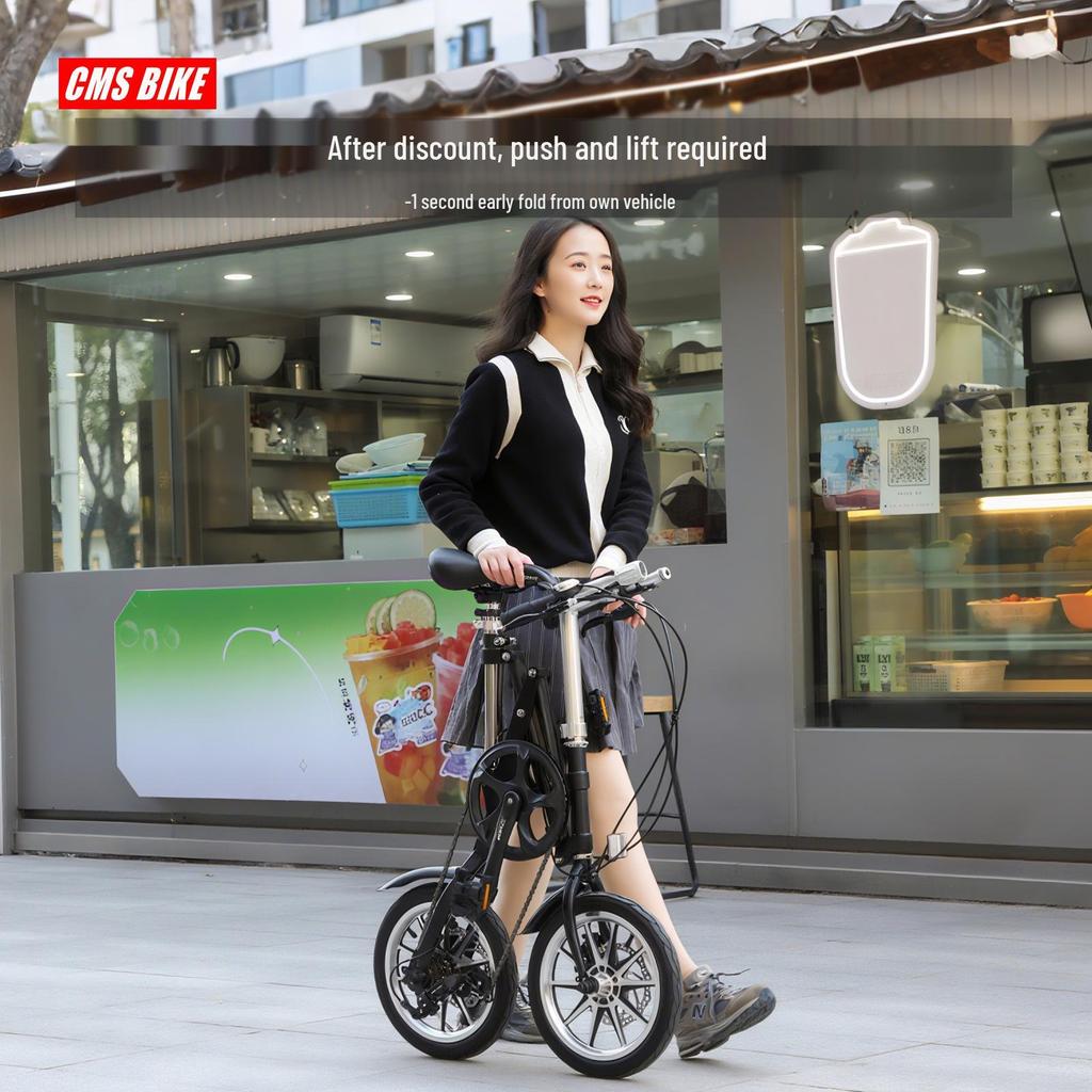 Compact Folding 14-Inch Bicycle for Adults - Unisex, Variable Speed