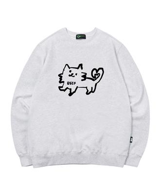 ESCAPEFROM Love Escape Cat Print Sweatshirt White Melange