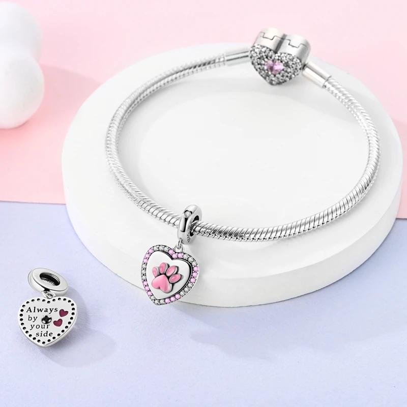 Cute Pink Cat Paw Beads Copper Original Beads Fit Originalcharms Bracelet Beads Jewelry Gifts For Women