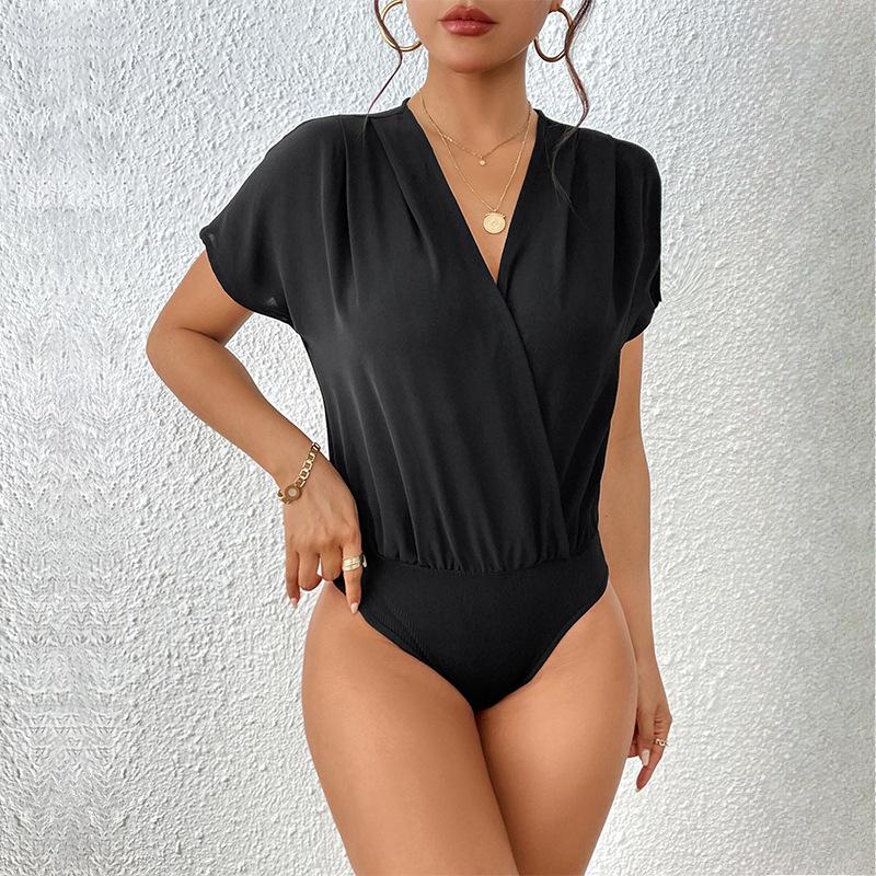 

Summer Fashion Simple Short-sleeved Solid-colored Women’s Jumpsuits & Rompers S чорний