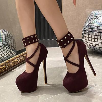 Nový Design Nýtovaná Platforma Dámské Lodičky Streetový Styl Kulatá Špička Jehlové Vysoké Podpatky Striptýzová Párty Dámské Boty Zapatos De Mujer