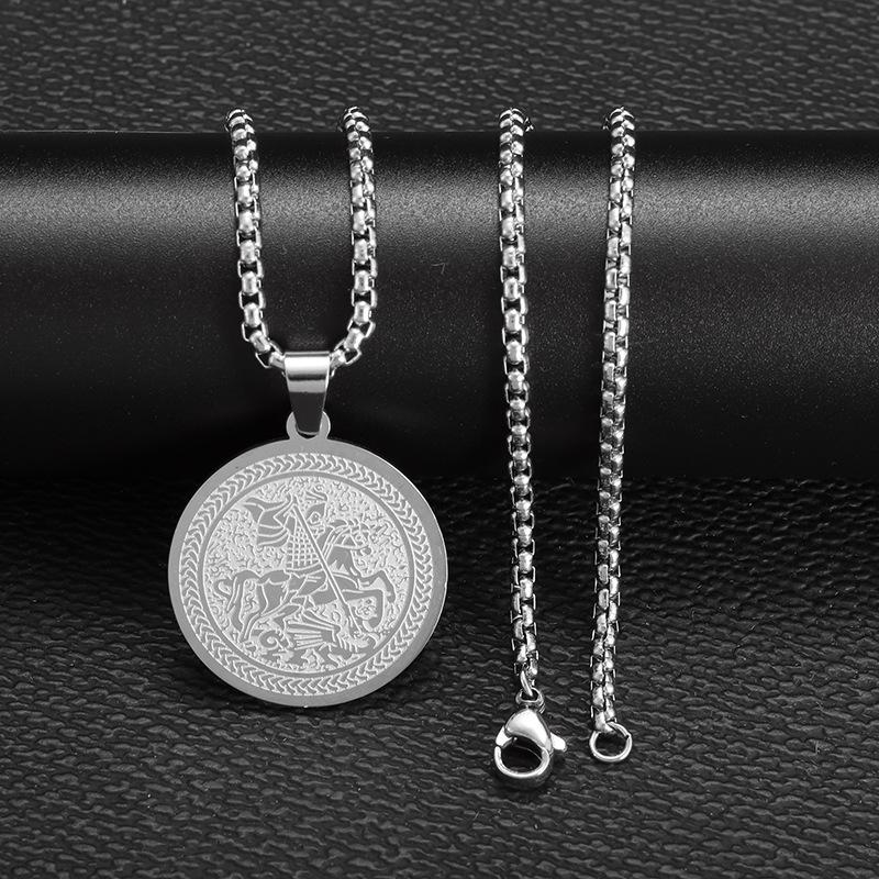 Fashionable Brand Personalized Stainless Steel Jesus Letter Round Brand Pendant Ornament Retro Titanium Steel Necklace
