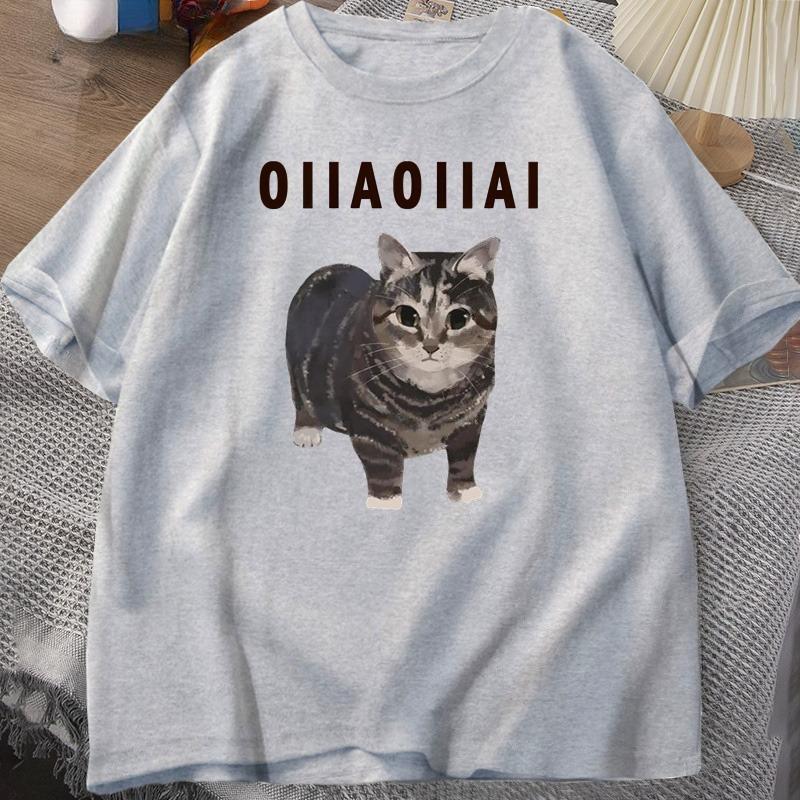 Spinning Cat Meme Oiiai Unisex Tshirt Summer Short Sleeve Tee Cotton Graphic Top Casual T Shirts Round Collar ShortSleeve Tshirt