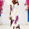Women Plus Size V Neck Short Sleeve Marble Printed Teal Blue Maxi Dress