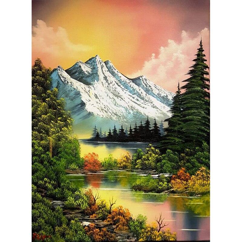 Pictură cu diamant DIY 5D, scenă de zăpadă, broderie cu diamant, peisaj de munte, cu punct de cruce, complet rotund, cadou pentru decorarea casei