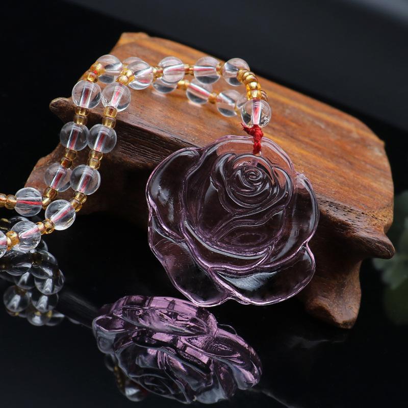 Chinese Style Pink Imitation Crystal Guanyin Buddha Necklace Versatile Sweater Chain Fashion Jewelry Mother'S Day Gift