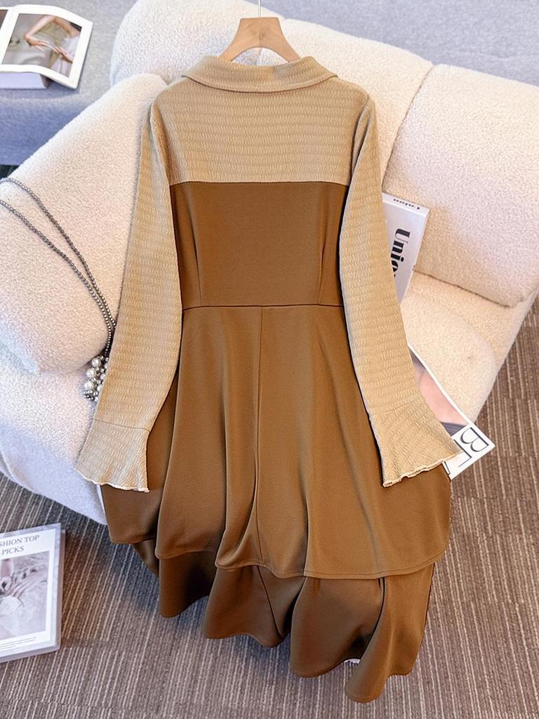 Plus Size Women's French Style Two-Piece Slimming Dress for Spring/Autumn