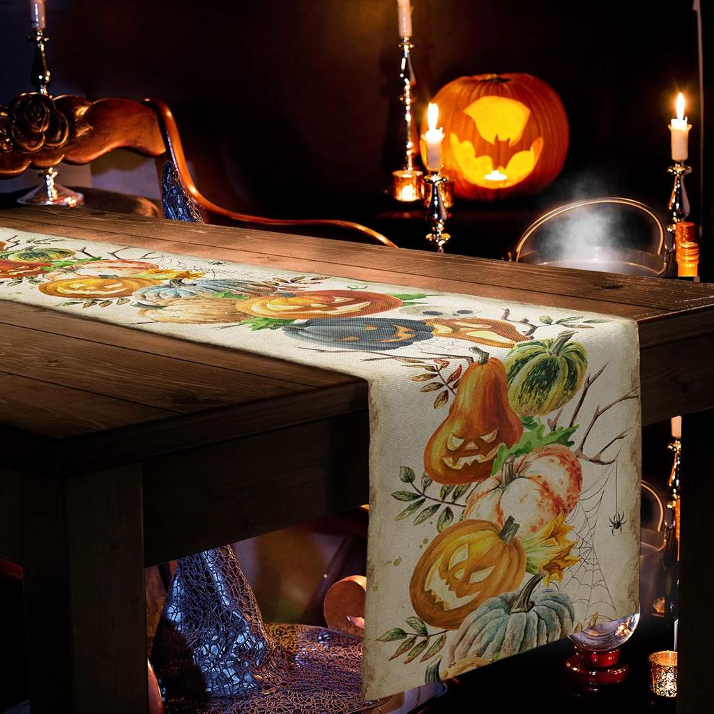 Halloween Horror Pumpkin Linen Table Runner Dresser Scarves Decor Farmhouse Kitchen Dining Table Runner Halloween Decorations