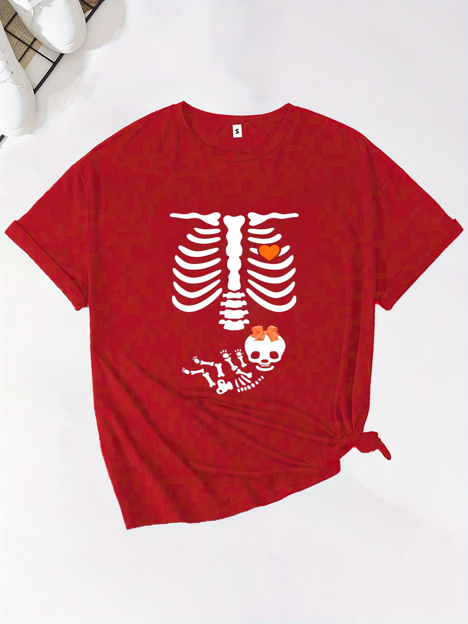 

Футболка с принтом «Беременный скелет» на Хэллоуин, с коротким рукавом, с круглым вырезом, повседневный топ для лета, весны, женская одежда, эстетичная одежда 4XL