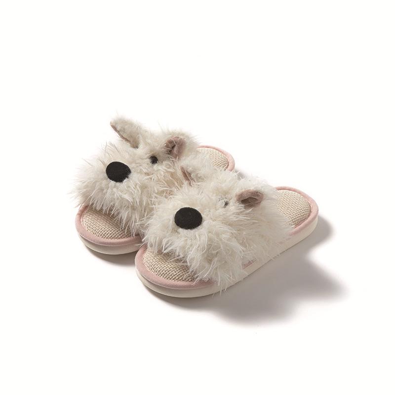 

Открытые щенячьи хлопково-льняные тапочки, мультяшные, контрастных цветов, пушистые, дышащие, милые хлопковые тапочки 40-41