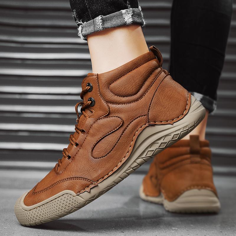 Hand-stitching Leather Men Boots Genuine Leather Casual Leather Shoes Men Ankle Boots
