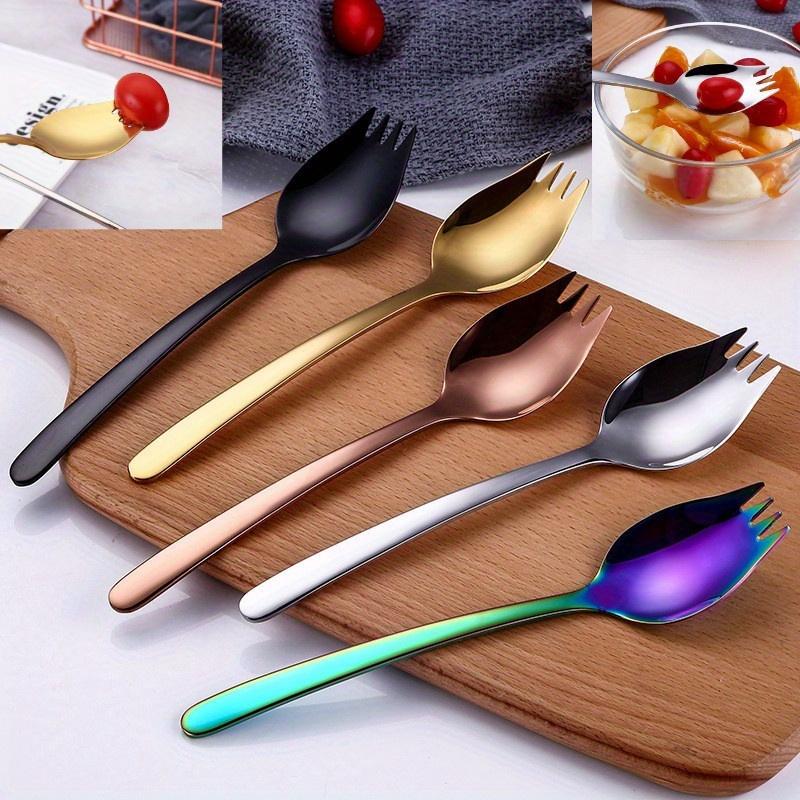 1pc 2 In 1 Stainless Steel Fruit Fork Dessert Forks for Cake Snack Salad Fork Spoon