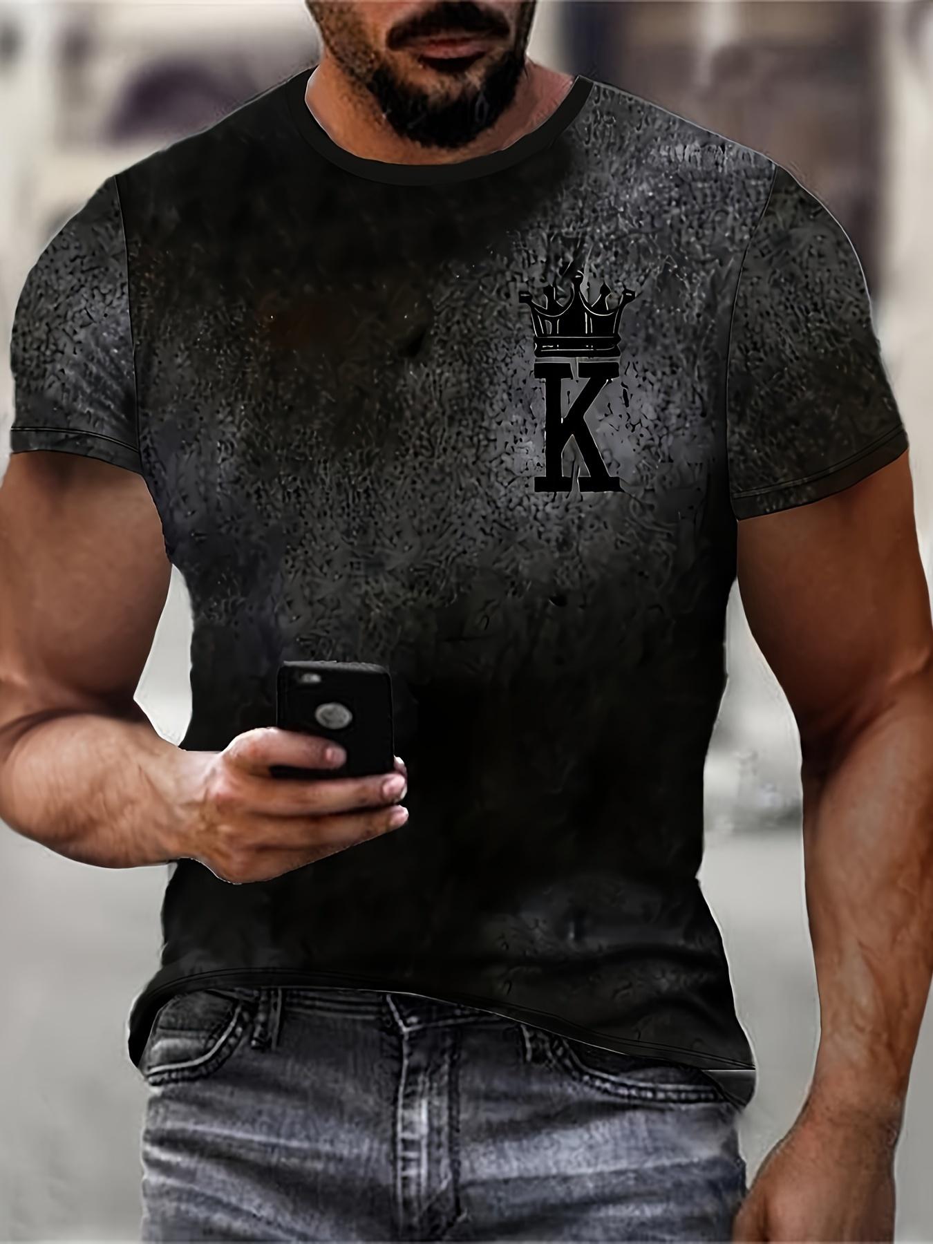 Men s 3D Crown K Print T-Shirt - Stylish Casual Short Slee S