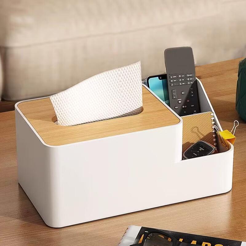 Desktop Tissue Box Organizer with Remote Control Storage