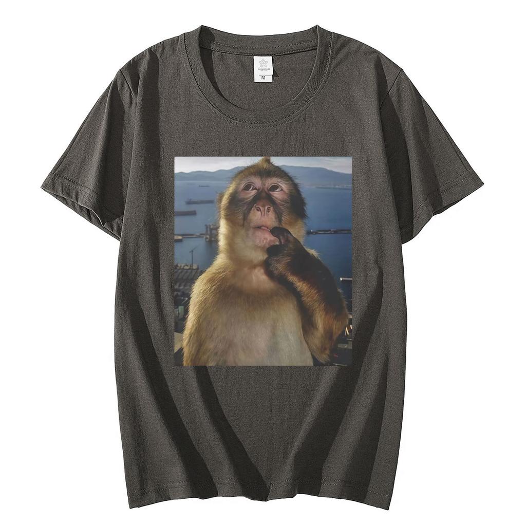Thinking Funny Monkey Meme Graphic T Shirts Mens Womens High Street Fashion Trend Tshirt Summer Casual Loose Cotton Tshirts