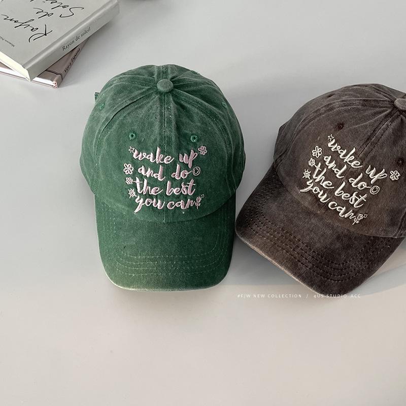 Korean Version Ins White Washed Baseball Cap for Women, American Retro Letter Made Old Duckbill Cap, Summer Sun Hat for Men