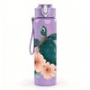 1 Stück Florales Meeresschildkröten-Print 750ml Farbe Kunststoff Sport-Wasserflasche Auslaufsicher Klappdeckel mit Strohhalm Geeignet für Sport Büro Heimgebrauch