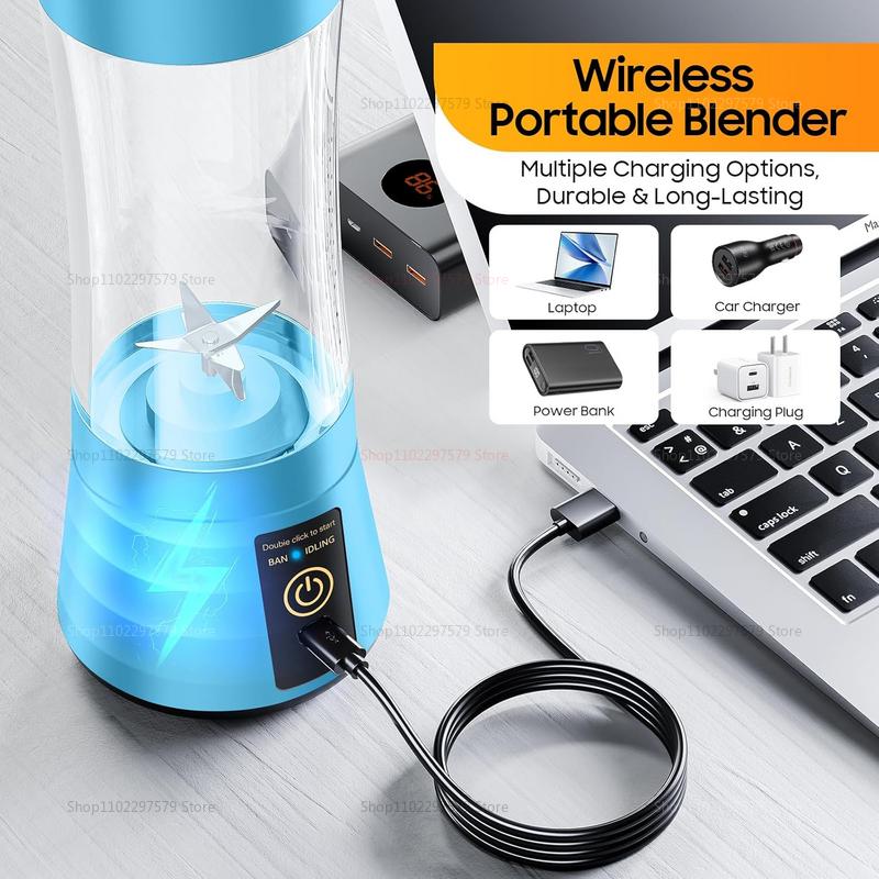 Liquidificador Portátil Sem Fio de Tamanho Pessoal - Mini Liquidificador Faz Smoothies e Shakes, Copo de Viagem de 380ml Livre de BPA para Escritório/Casa/Academia