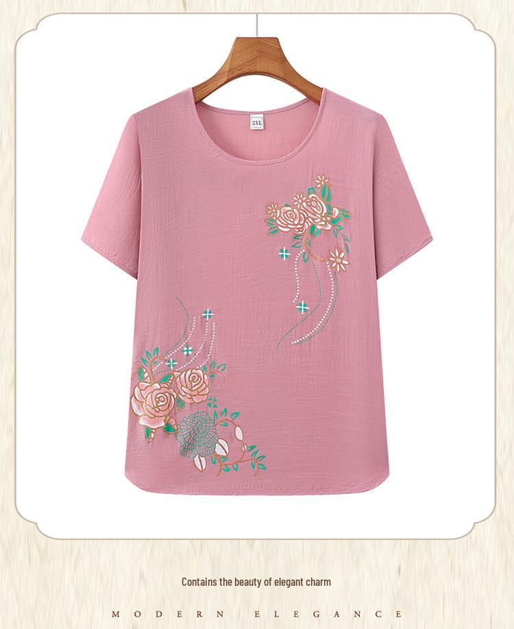 Summer T-Shirt Set for Women Aged 60-70: Lightweight Pajamas for Grandmothers & Mothers