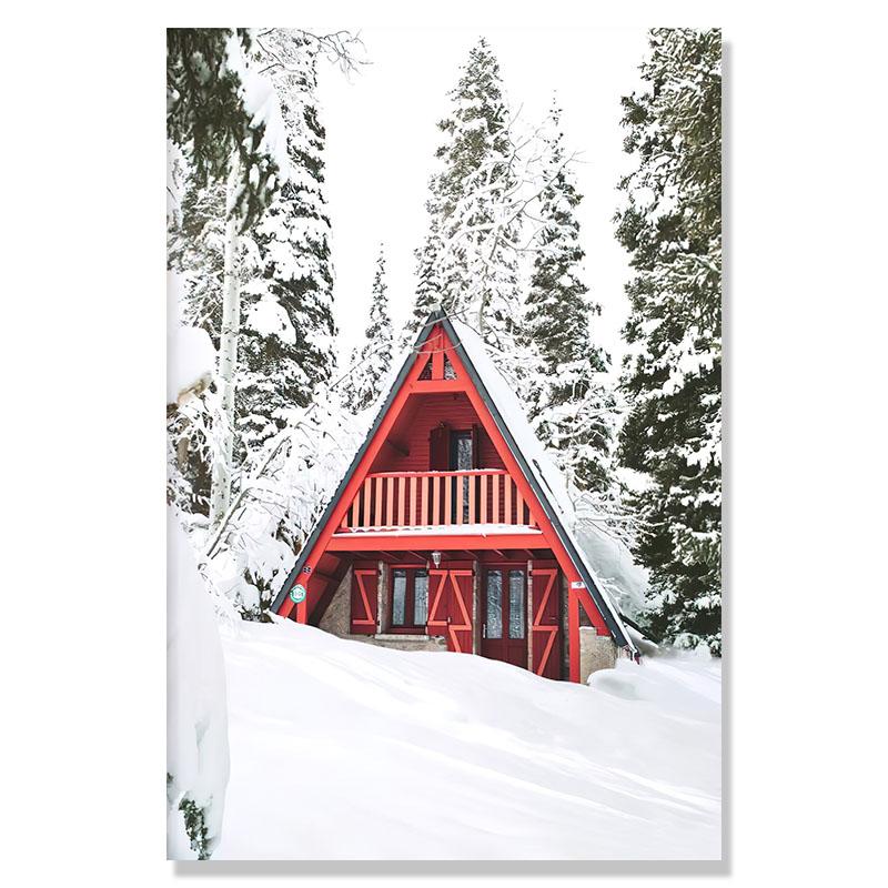 Vánoční dekorace Zimní sob Sova Sníh Les Fototapeta Nástěnná malba Severské umění Plakáty a grafiky Obývací pokoj Dekorativní fototapeta