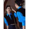 Women's Fashionable Casual Tops Non-Contrast Korean Splicing Fake Two-piece Knitted Sweaters Autumn