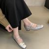 Thick heel Mary Jane shoes 2025 autumn Korean version French evening breeze commuter retro red light mouth single shoes women's middle heel