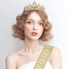 1 Set Etiquette Belt Set Letter Printed Long Ribbon Rhinestone Inlay Queen Crown Two-piece Set Birthday Party Etiquette Shoulder Strap Headband Party