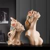 Flower Head Girl Sculpture Resin Figure Decoration Home Livingroom Table Figurines Accessories Art Hotel Desk Statue Ornaments