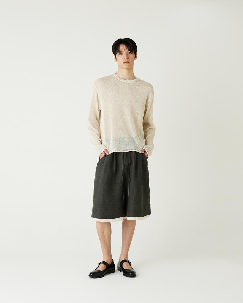 Diaendeukweseucheon Linen Blend Crewneck Knit Top / Beige