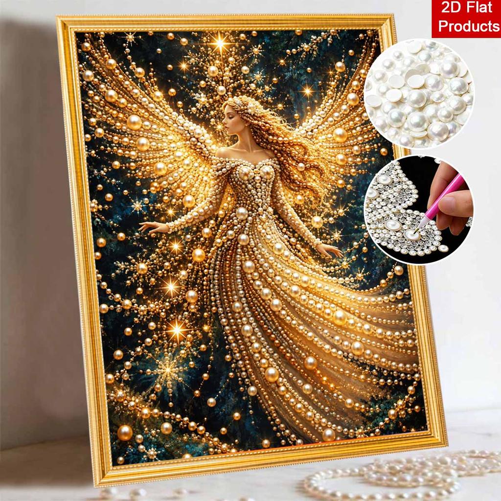 DIY Pearl and Diamond Painting Kit. suitable for beginners. Golden Angel wall decoration. handmade gift.