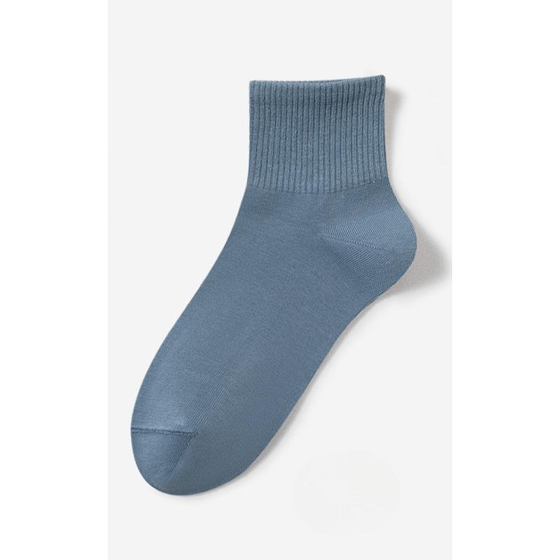 Men's Spring and Summer Pure Cotton Mid-calf Socks Solid Color Boneless Sewn Antibacterial Short Socks Men's Short Calf Cotton Socks