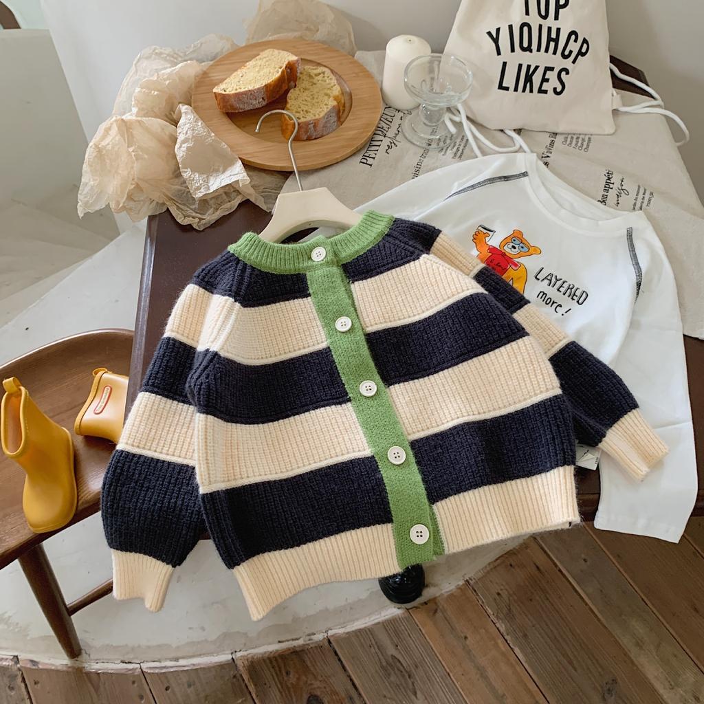 Children's Sweater Cardigan, Spring and Autumn Striped Stylish Fashion Baby Color-Blocking Autumn Style