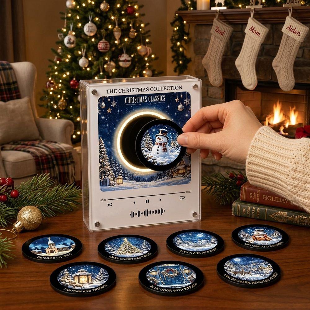 Christmas Mini Vinyl Record Music Player Christmas Music Box Holiday Home Decor