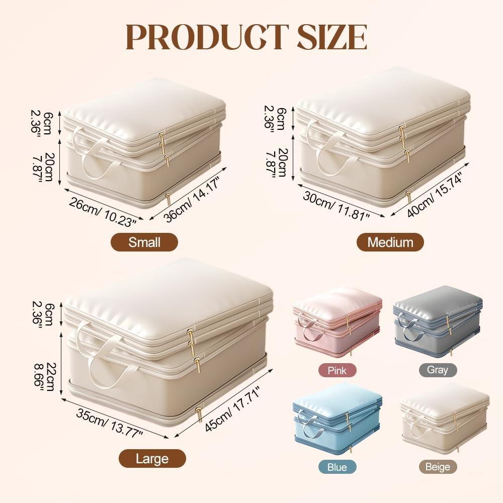 Ultra Space Saving Self Compression Organizer,2-Layer Comforter Storage Bag,Large Capacity Compression Storage Bags with Zipper