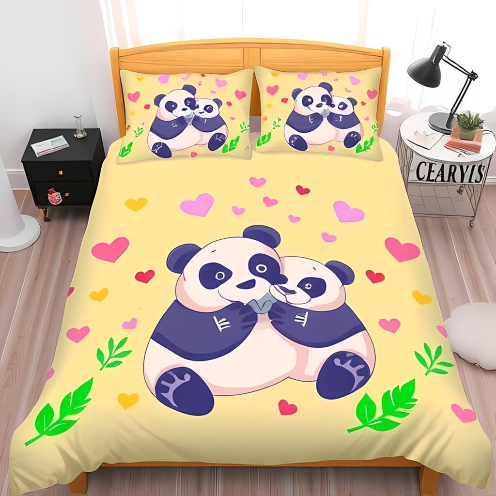 Bettdecke Cartoon Panda Niedlich Liebe Englischer Panda Digitaldruck Bettwäsche Set Geeignet Kinder Kinder Und Erwachsene