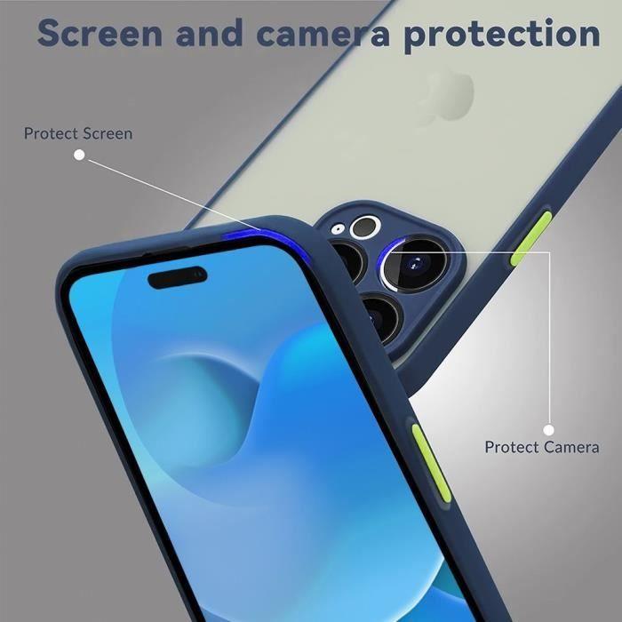 Coque de protection - BOOLING - iPhone 14 Pro - Silicone ultra fine - Bleu marine - 2 verres trempés