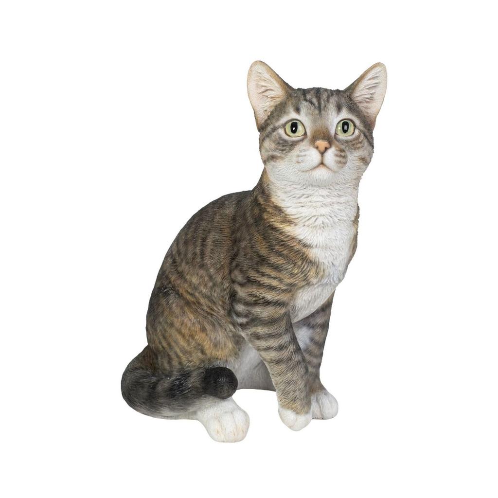 Ubia Sitting Tabby Cat (Large) 25 x 17 x 30.5 cm, Doll Figurine, Animal Ornament, Garden Decor, Cat, H12321-10