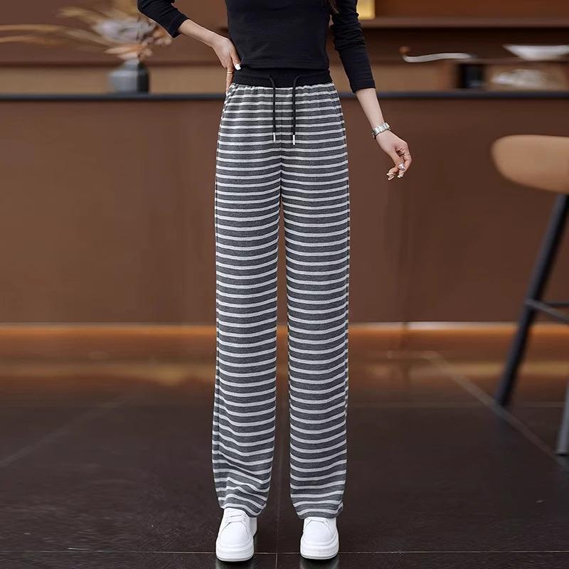Women's Striped Elastic Waist Wide-Leg Knitted Pants, Slim-Fit Casual, Spring/Autumn 2025.