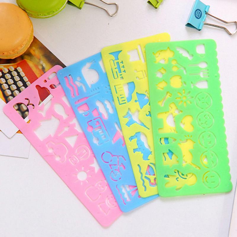 4Pcs Korea Stationery Cartoon Ruler Oppssed Drawing Template Mould