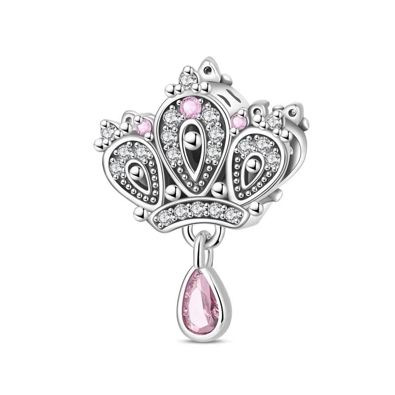 Original Copper Princess Crown Charm Bead Ear Stud Ring Pendant Fit Necklace Bracelet Women Jewelry Diy Gift
