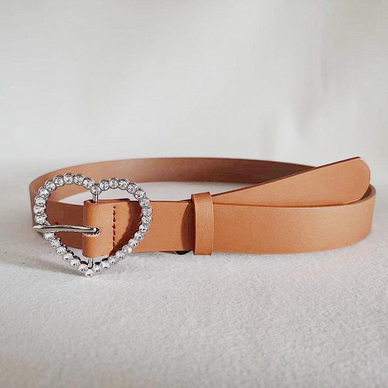 

A New Golden Brick-inlaid Heart-shaped Pin Buckle Belt for Women From Europe and America, and A Korean-style Fashionable Jeans Belt 100cm