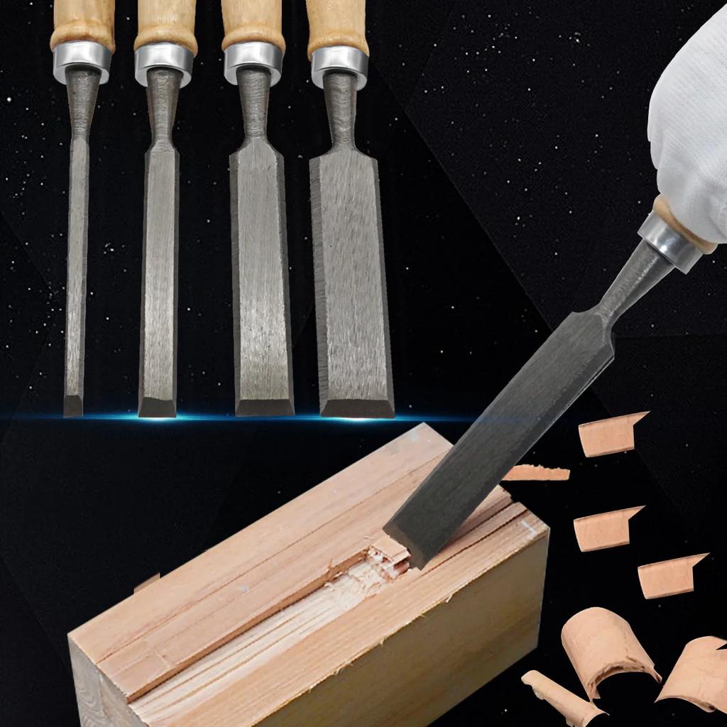 4Pcs Wood Carving Chisels Set Professional for Woodworking 6/12/18/24mm Comfortable Beech Handle Wood Chisel with Wood Handles
