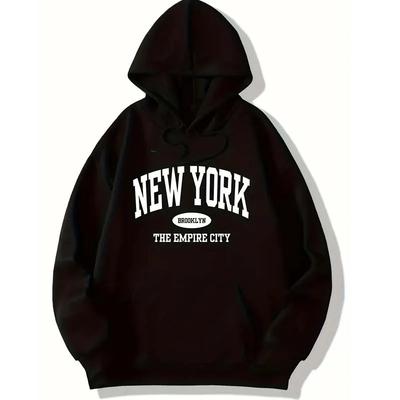 NEW YORK Patroon Hoodie Zachte Top met Trekkoord Lange Mouwen Jogging Fleece Herfst Winter Pullover Sport Casual Hoodies