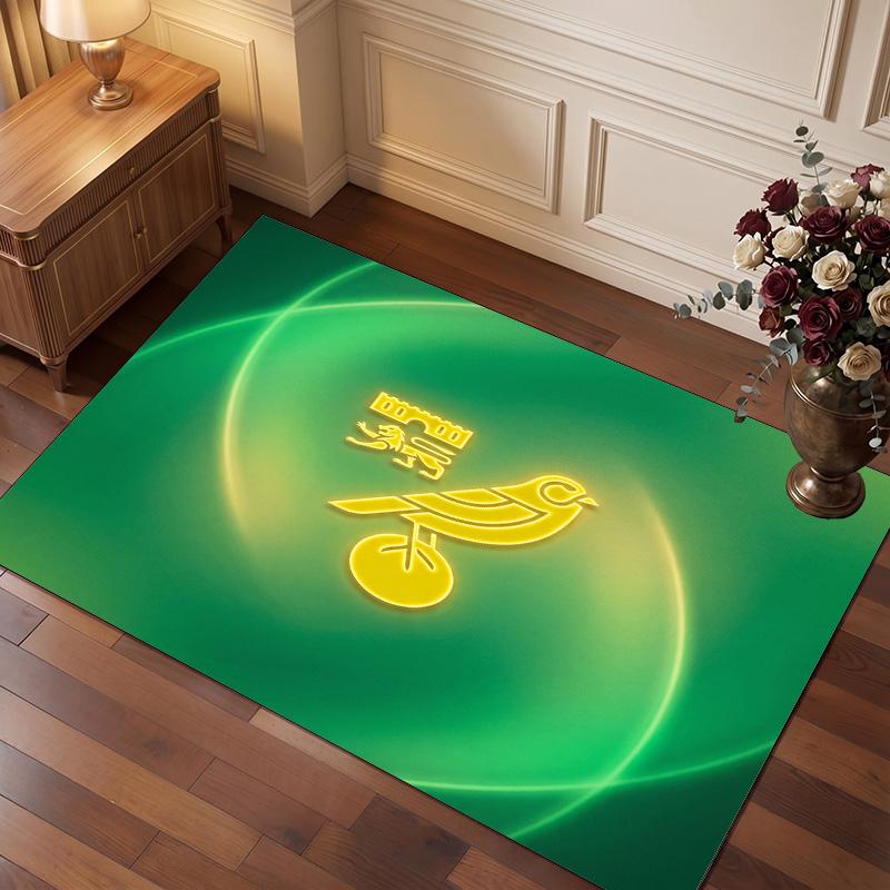 Norwich City Football Print Crystal Velvet Rug, Comfortable Water Absorbent Non Slip Indoor Floor Carpet