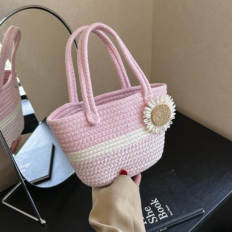 

Retro Striped Cotton Knit Hand-Carried Beach Bag