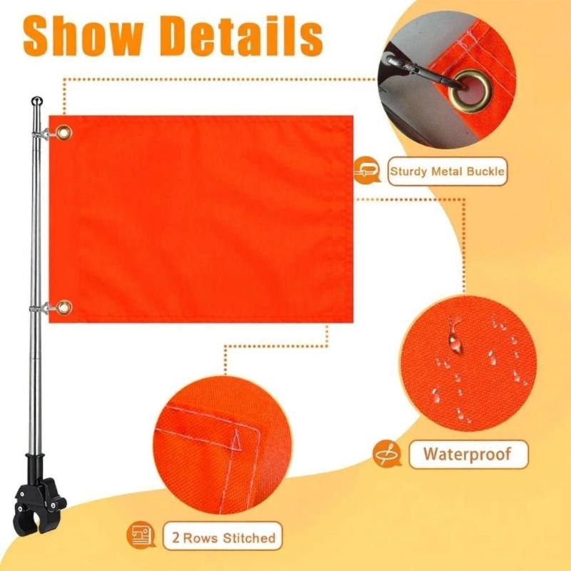 Marine Flag Staff Assembly Metal Grip Mounted Staff with Twin Flag Clips, 1.6 m Hardware for Boat and Yard Display