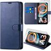 Case for Xiaomi Redmi A3 - Navy Blue - Shockproof PU Leather - 2 Tempered Glasses - Built-in Stand