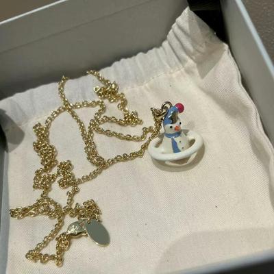 Vivienne Westwood Christmas Snowman Saturn Necklace & Earrings Set - Trendy Women's Fashion Clavicle Jewelry